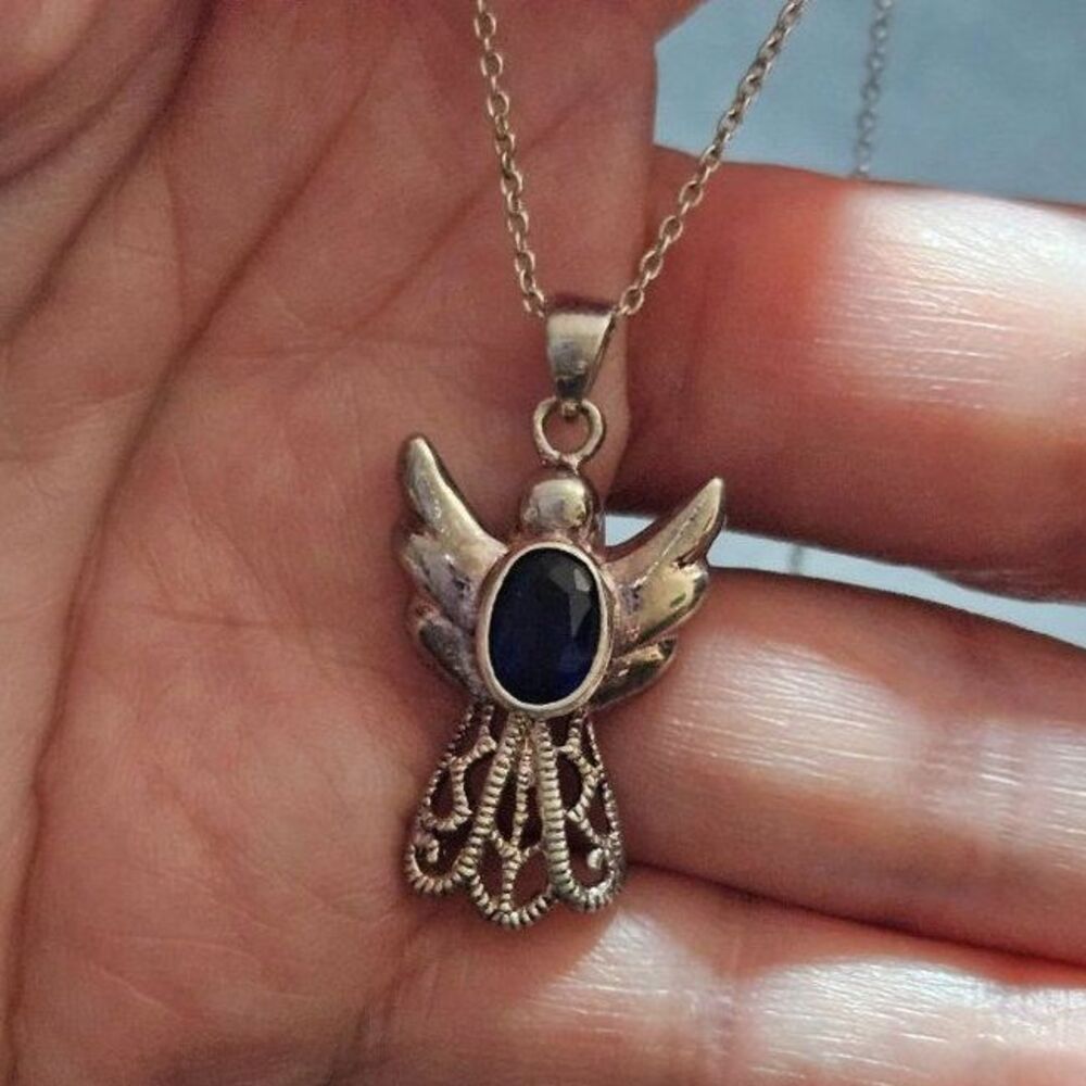 Marsala vintage sterling silver angel pendant necklace 20"